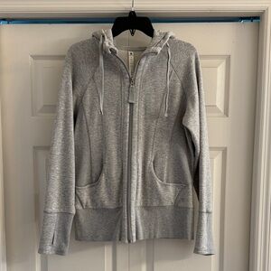Reflex Gray Zip-Up Slim Fit Hoodie with Pockets and Thumb Holes